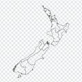 Blank map of New Zealand. High quality map of New Zealand with provinces on transparent background for your web site design, logo